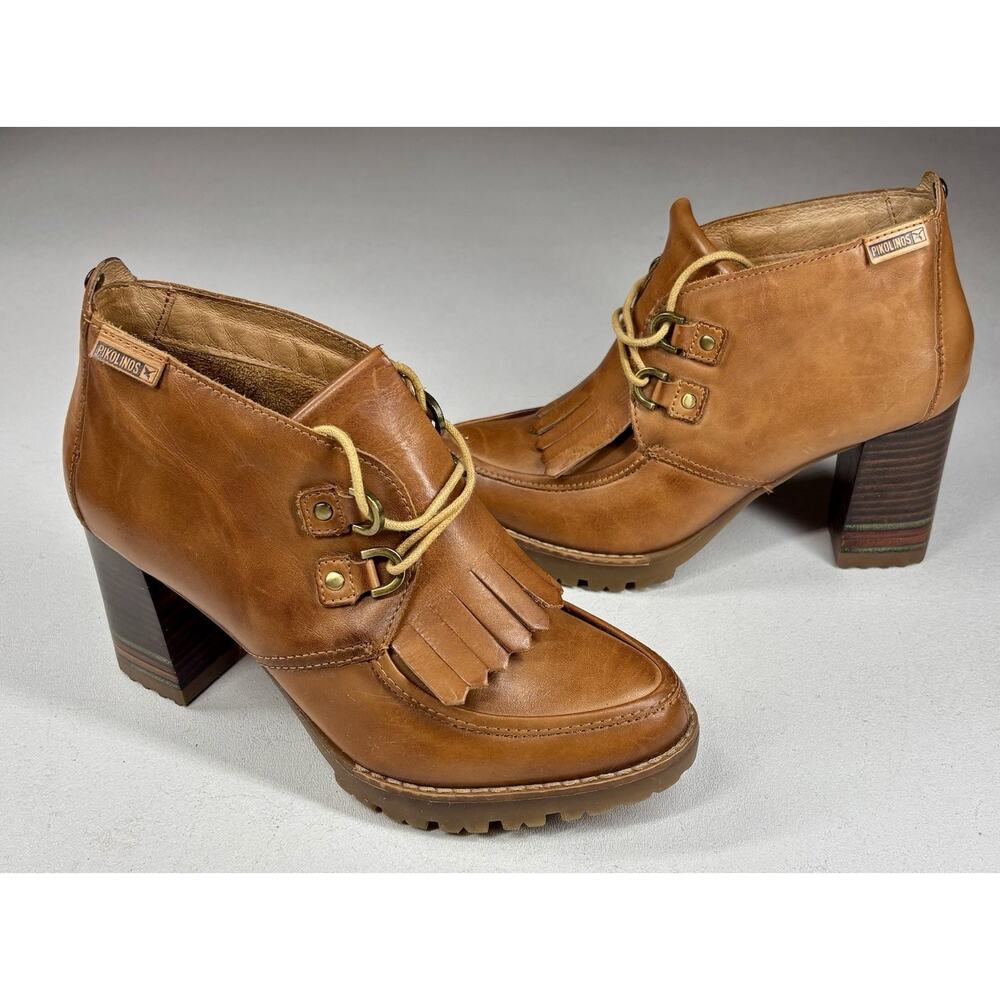 Pikolinos Connelly Leather Ankle Boots Women 36/6 Brown Fringe Boho Festival Y2K